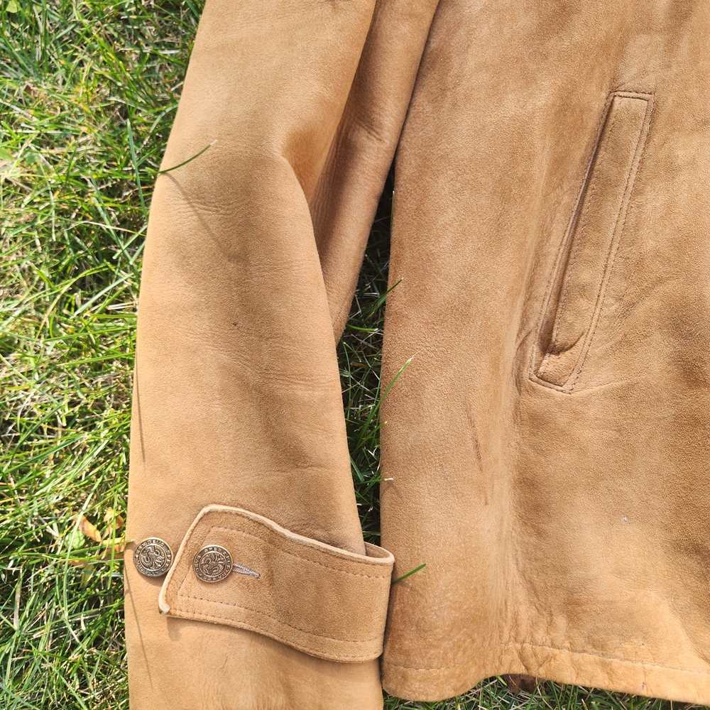 Classic Tan Suede-Look Leather Jacket - Women's Casual Coat - Picture 4 of 5